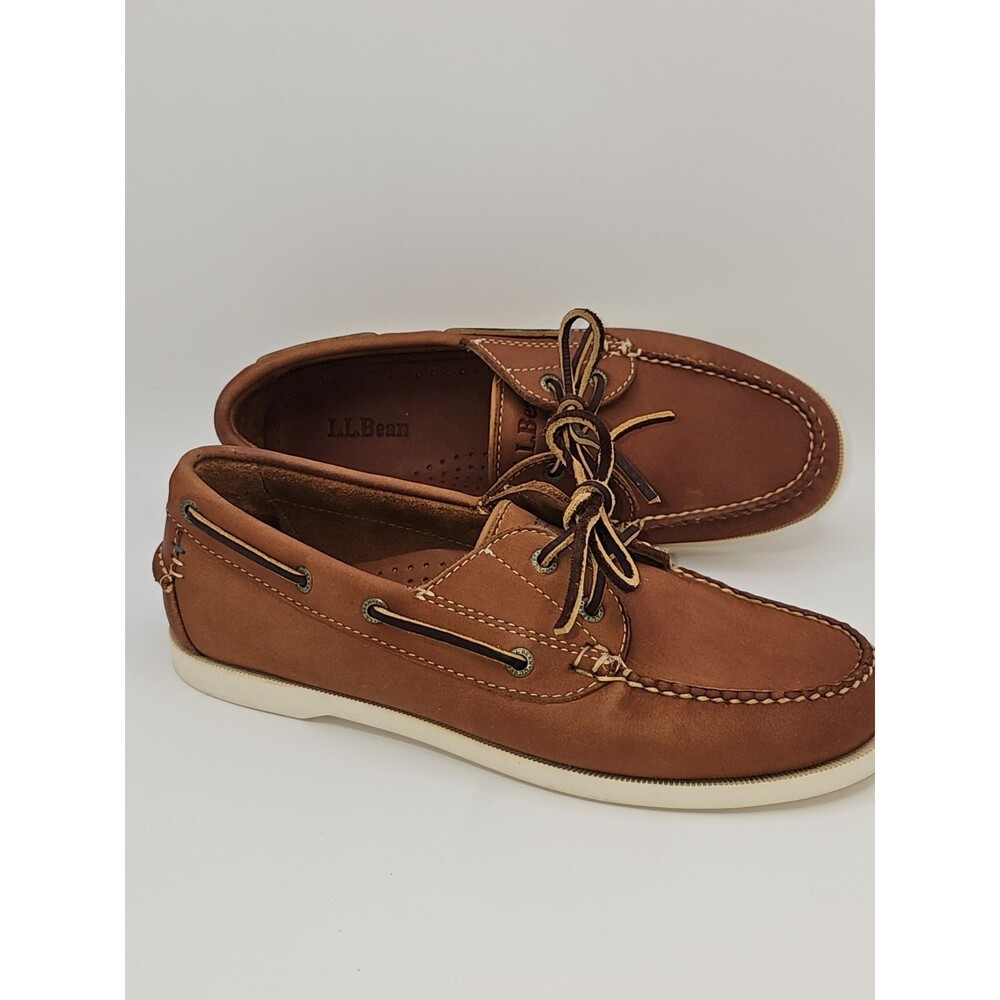 L L Bean Boat Shoes Womens Brown Laced Flats Casual Comfort  Leather 7.5M